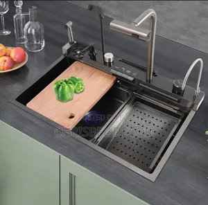 Smart Italian LED Double-Bowl Kitchen Sink – Stainless Steel, Complete Smart Sink