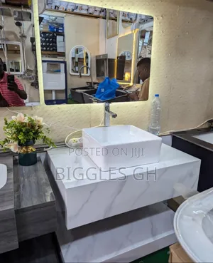 Marble Vanity Cabinet Basin With Led Mirror | Ceramic / Marble / Stone Resin | Wall-Hung & Floor-Standing | With Mirror & Cabinet Options Available