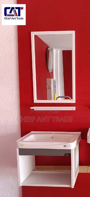 Suspended Basin With Mirror and Glass Stand