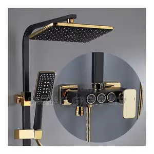 Black and Gold Shower Mixer | Anti-Rust Stainless Steel | Overhead + Hand Shower + Shattaf | Hot & Cold Thermostatic | 4-in-1 Available