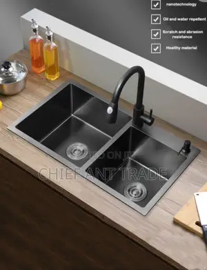 Kitchen Sink. Black. Double | Anti-Rust Stainless Steel / Granite Composite | Single & Double Bowl | Complete with Waste Trap & Tap