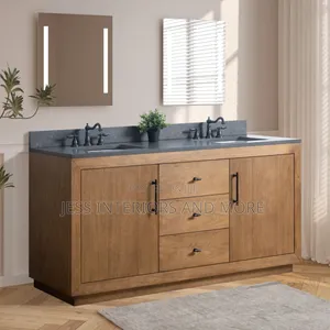 Double Sink Bathroom Vanity With Black Limestone Top