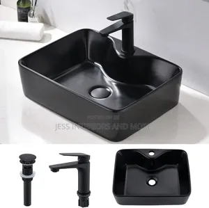 Black Porcelain Ceramic Modern Basin | Quality Grade | Durable Construction | Residential & Commercial | All Accessories Available