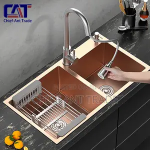 Kitchen Sink. Double Rose Gold. 7843r | Anti-Rust Stainless Steel / Granite Composite | Single & Double Bowl | Complete with Waste Trap & Tap