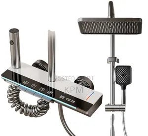 4 Plugs Flat Panel Piano Overhead Accurate Temperature Led Shower | Anti-Rust Stainless Steel | Overhead + Hand Shower + Shattaf | Hot & Cold Thermostatic | 4-in-1 Available