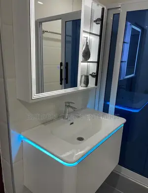 Cabinet Basin_with Inbuilt Led Mirror (White) | Ceramic / Marble / Stone Resin | Wall-Hung & Floor-Standing | With Mirror & Cabinet Options Available