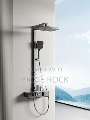 Black Quality Shower Pole | Anti-Rust Stainless Steel | Overhead + Hand Shower + Shattaf | Hot & Cold Thermostatic | 4-in-1 Available