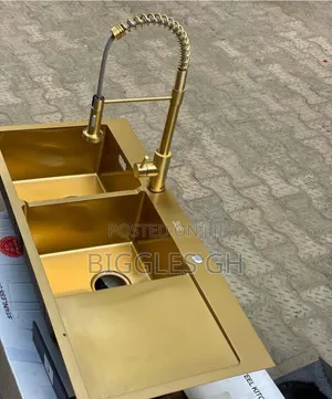Gold Coated Double Bowl Single Arm Kitchen Sink
