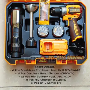 Ingco 2 Pieces Combo KIT Drill + Blender - Ckli1628 | Cordless Drill/Driver | 12V–20V Brushless | 20–86Nm Torque | 2-Speed | LED Work Light | 2 Batteries Included