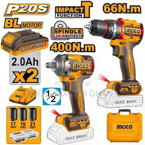 Cordless 2 Pcs Combo Kit - Ckli20275 | Cordless Drill/Driver | 12V–20V Brushless | 20–86Nm Torque | 2-Speed | LED Work Light | 2 Batteries Included