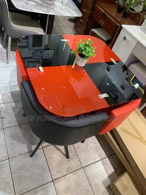 Modern Red Black 4-Seater Glass Dining Set