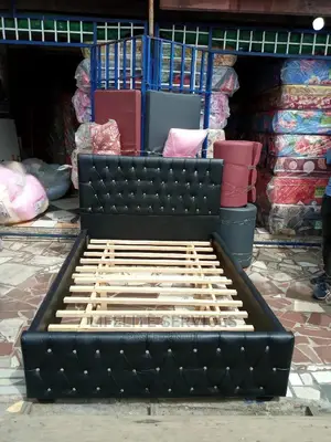 Bed Frame Wooden/Leather Covered Double Size