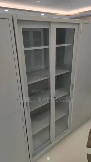 Tall Metal Office Cabinet With Full Glass Doors | Cabinet / Locker | Heavy-Gauge Steel / MDF | Multi-Door | Key Lock | For Office, School & Home