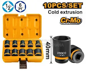 10 Pcs 1/2"Dr. Impact Socket Set - Hkissd12101 | Power Tool Accessory | Professional Grade | Compatible with Major Brands | Durable Construction