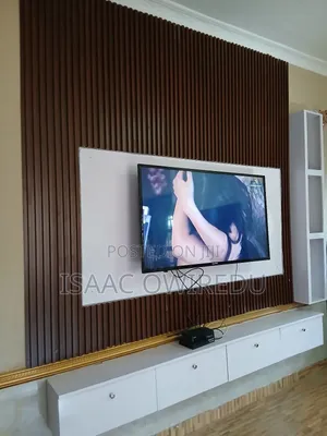 Television Wall Unit With Wall Panels | TV Stand / Unit | MDF / Tempered Glass | LED Lights | Shelves & Drawers | Fits 32"–75" TVs