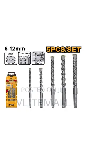 Ingco 5pcs Sds+ Drill Bit Set 6.0, 8.0, 8.0,10 12mm Akd2052 | Rotary Hammer Drill | SDS+ / SDS-Max | 800W–1800W | Drilling, Chiselling & Hammer Modes | Anti-Vibration