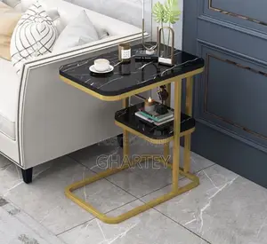 Modern Wooden Marble Effect-Top Side Table With Gold Frame Black | Centre / Coffee Table | Tempered Glass / Marble / Solid Wood | Modern Design | Multiple Sizes & Finishes