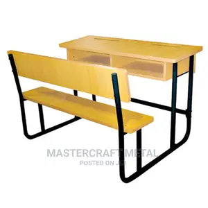 School Desk Wooden With Metal Frame | Study / Student Table & Chair | Durable MDF / Plastic | Ergonomic Design | For Home, School & Office Use