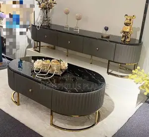 Luxury Living Room Glass Modern Tv Stand Center Table Set