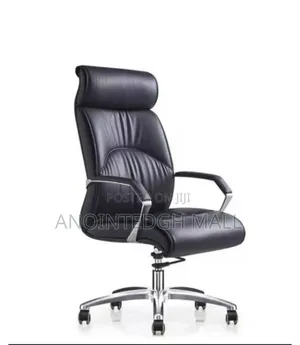 Black Executive Leather Swivel Chair – Height Adjustable, Armrest, Lower Back Support