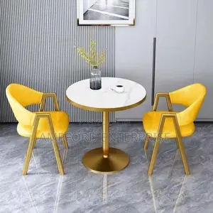Modern Commercial Marble Top Round Dining Table 2 Chairs