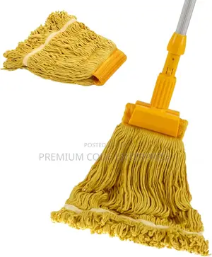 Cotton Industrial Wet Mop With Long Handle, Yellow – Spin Bucket Heavy-Duty Floor Cleaner