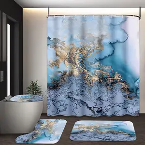 4pcs Modern Shower Curtain Bath Mat Bathroom Set | Bathroom / Floor Mat | Non-Slip | Super Absorbent | Machine Washable | 3-Piece Sets Available