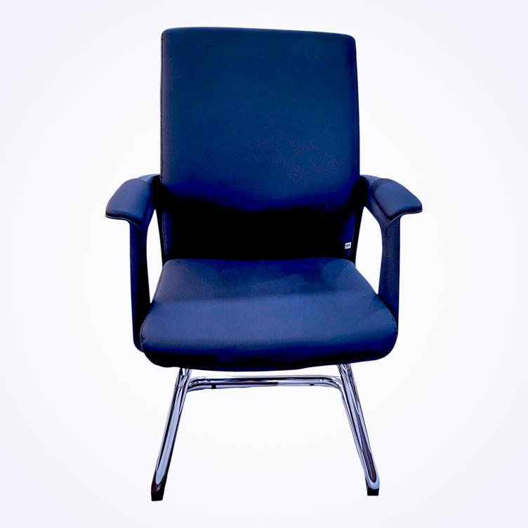 TM01B Visitor Chair - Genuine Leather Upholstery, Black