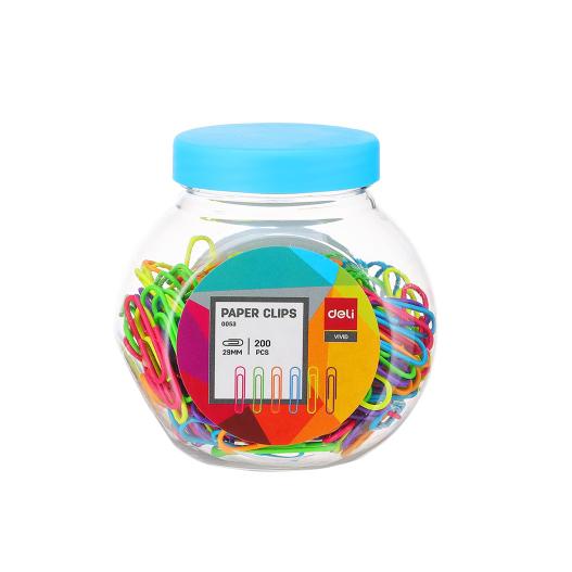 Deli Colored Paper Clips 0053 - 200 Pieces Multi-Color Assortment