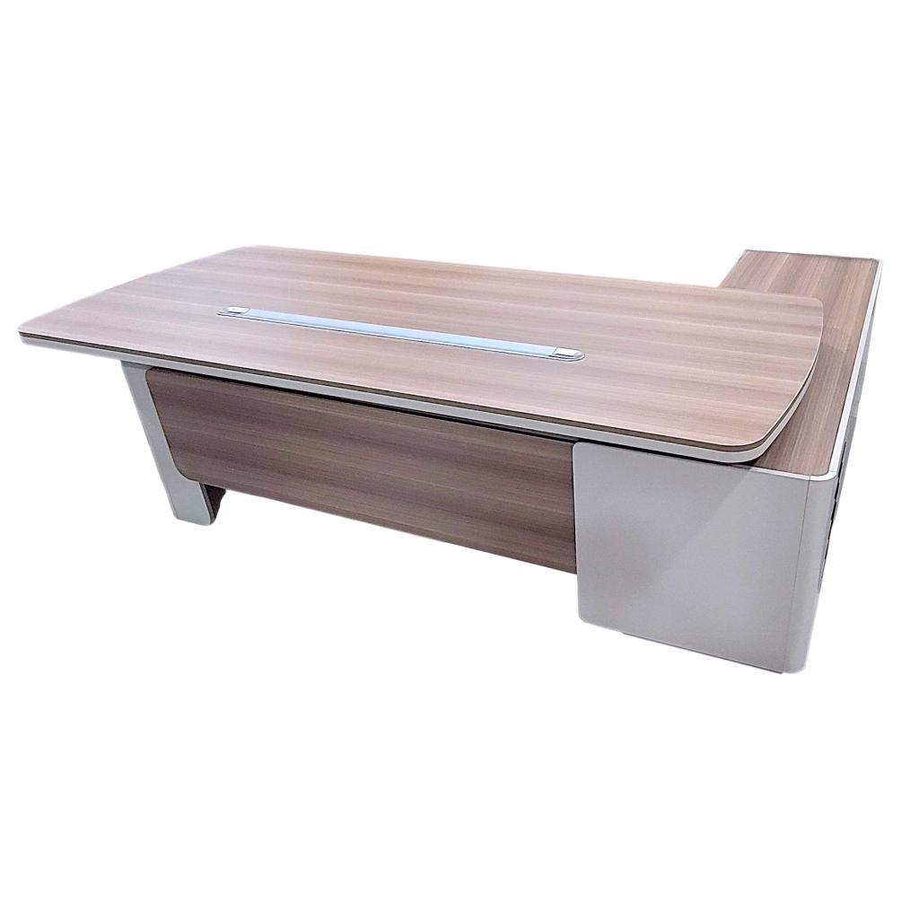 58MHS001 Executive L-Shaped Desk - Royal Teak & Advanced Grey, 240x195x75cm