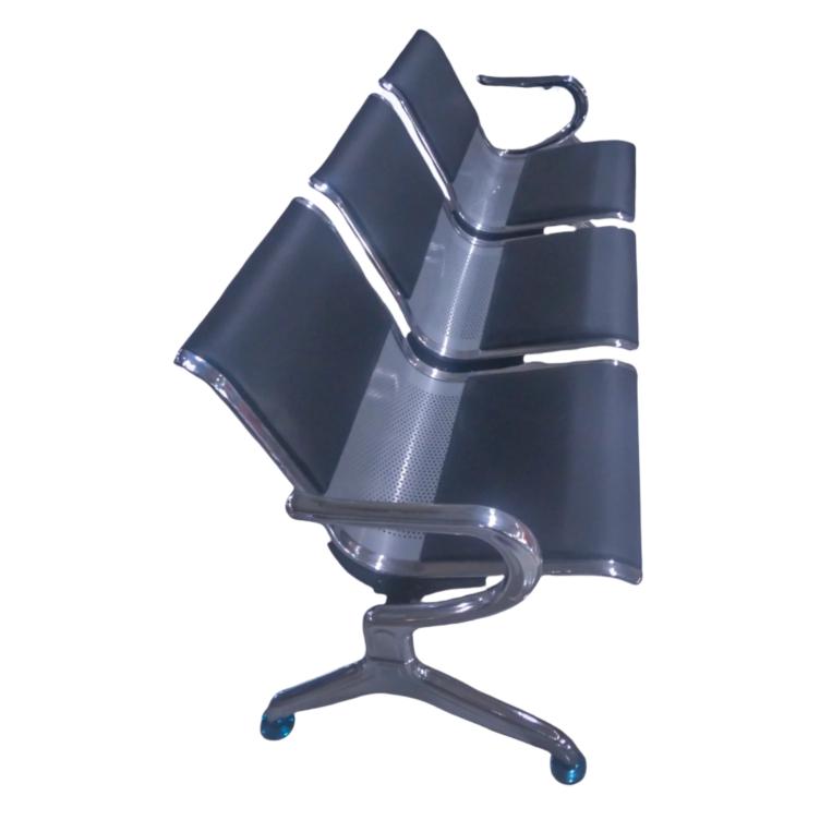 3-in-1 Waiting Chair A133C-3 - Stainless Frame with Black Leather