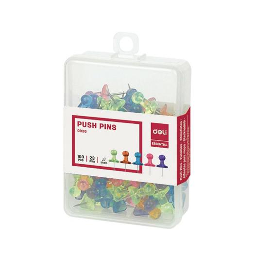 Deli 0030 Push Pins - Multi-Colored, 50 Pieces Assortment