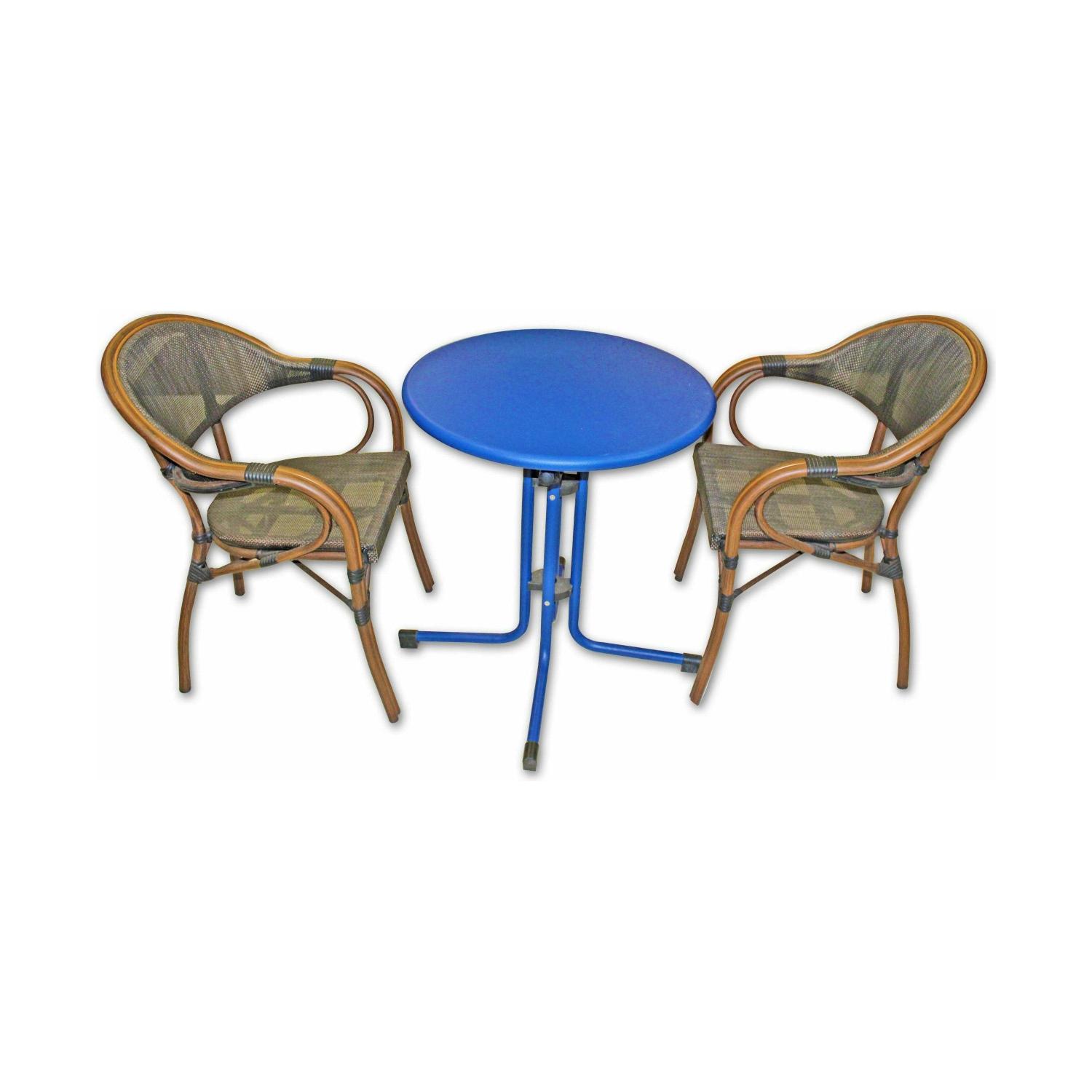 Round Aluminum Table Set FT890KD - with 2 Dark Blue Chairs