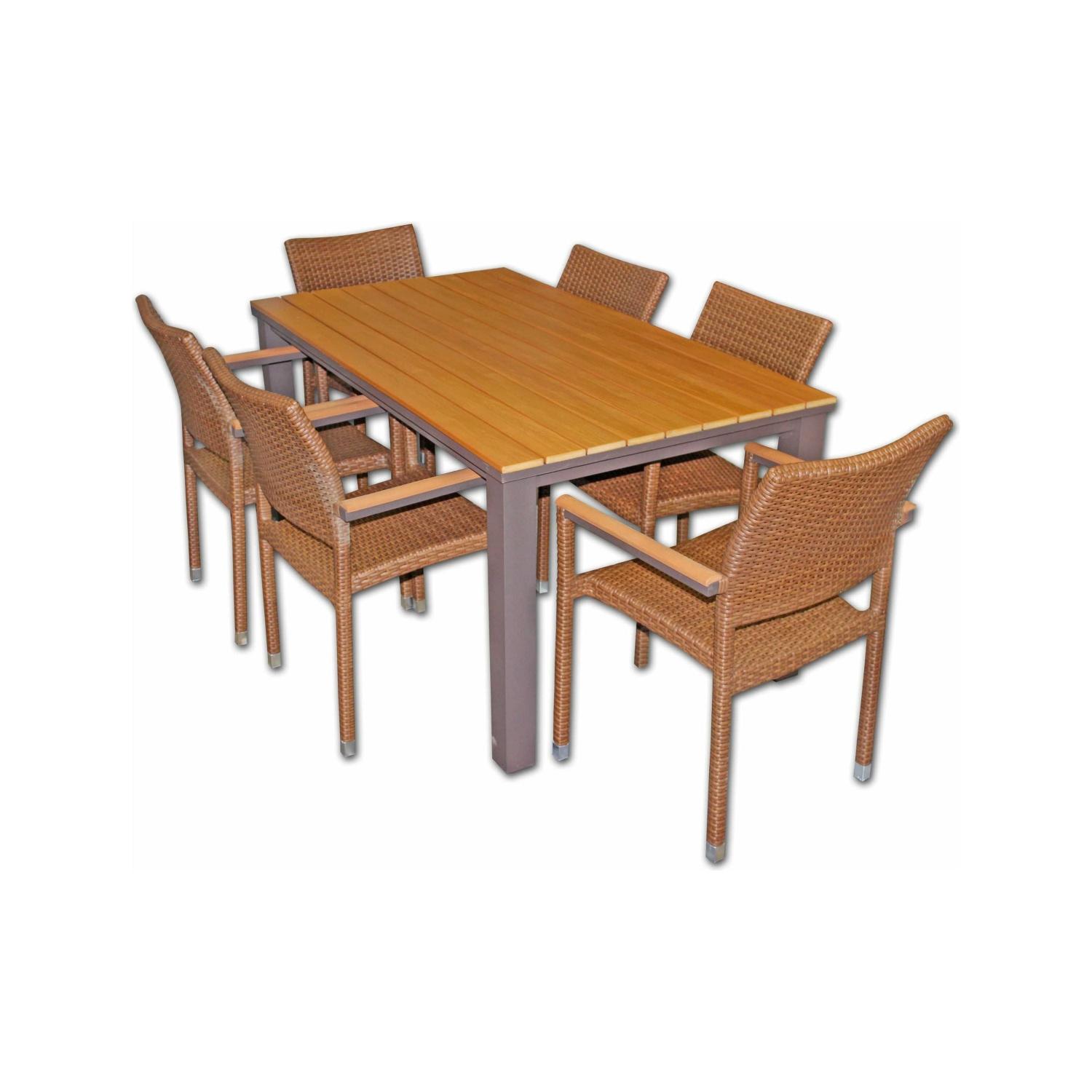 Aluminum Dining Set FT3011-VS - Table with 6 Brown Weaving Chairs