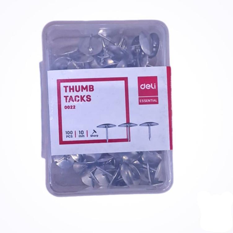 Deli Sharp Point Thumb Tacks 10mm - Pack of 100