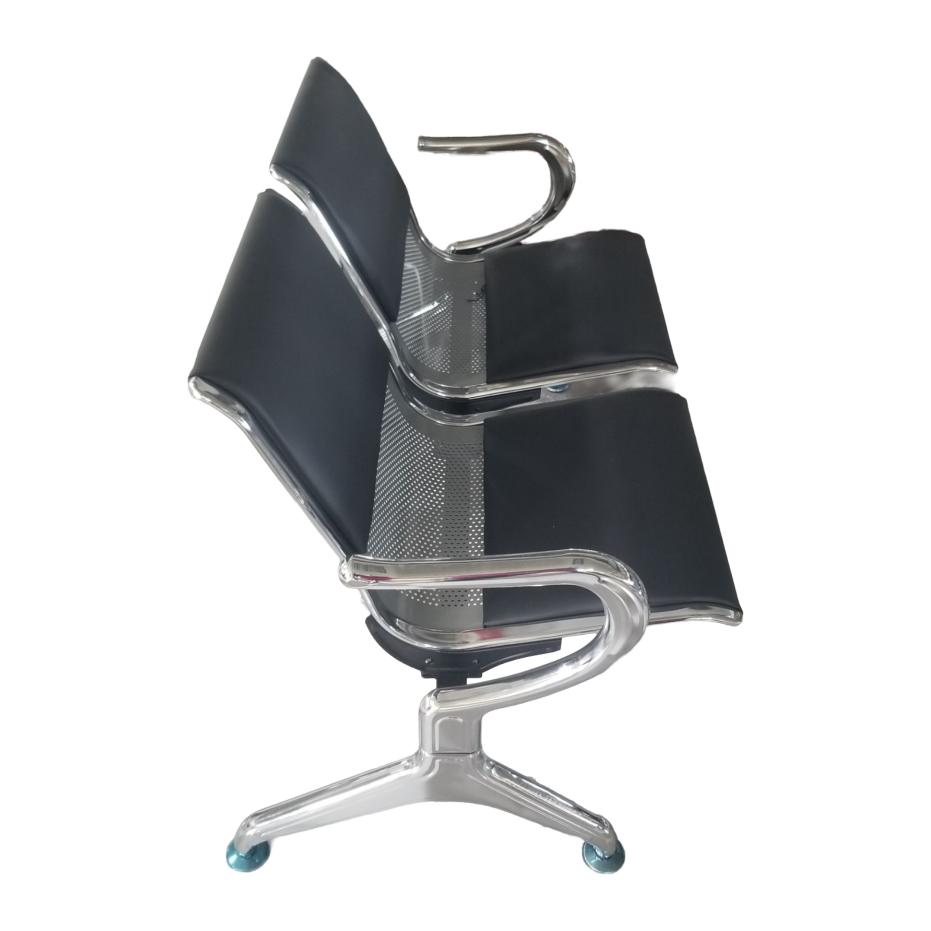 2-Seater Waiting Chair A133C-2 - Black Leather Bench