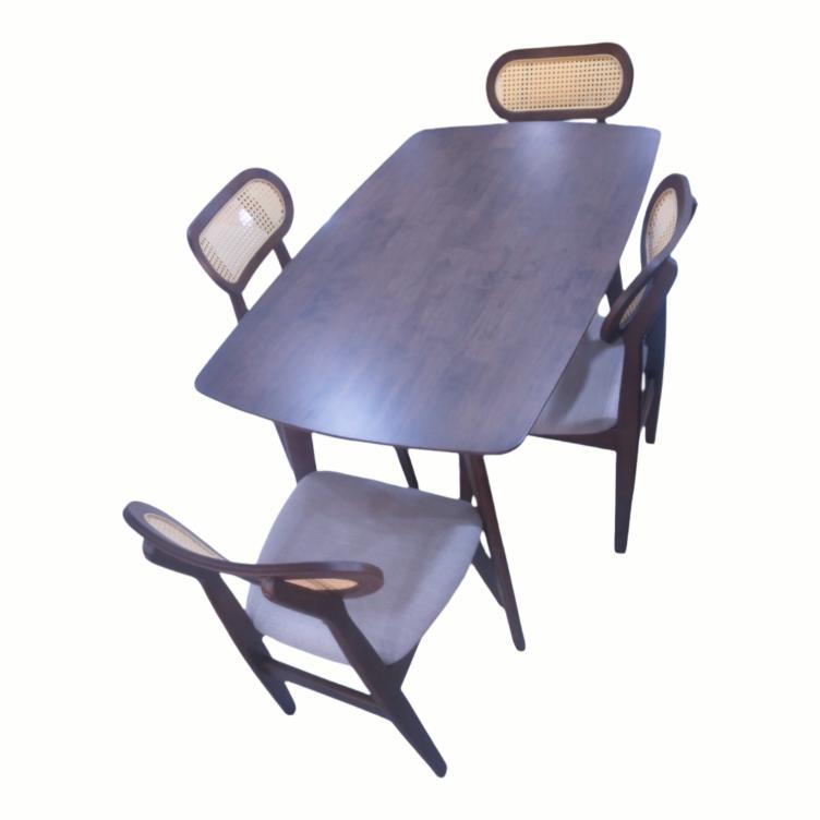 Dining Set - Walnut and Beech Table with 4 Wooden Chairs