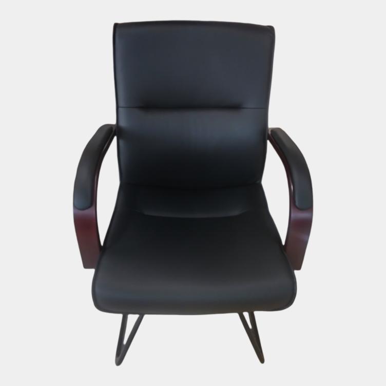 Executive Visitors Chair CCR71GR - Black Leather with Wooden Arms