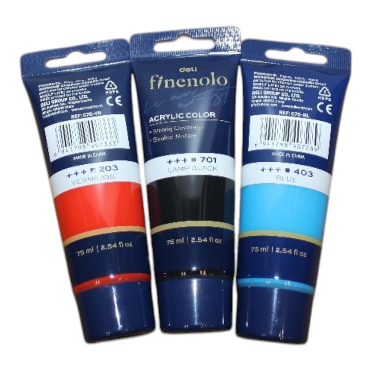 Deli Acrylic Color Paint Tubes - 75ml Assorted Colors, Rich Pigmentation
