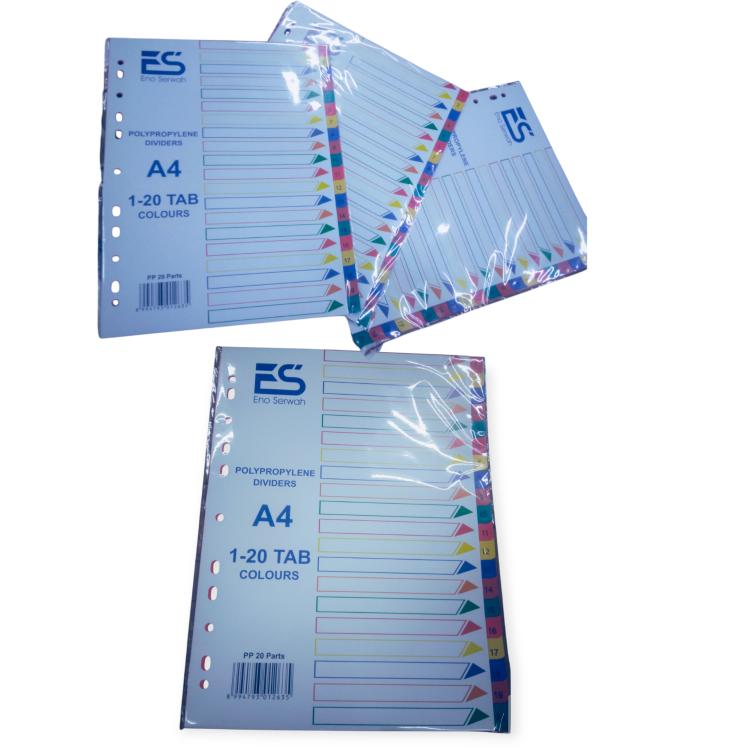 Eno Serwah File Divider 1-20 - 20-Tab Index Set, Color-Coded Organization