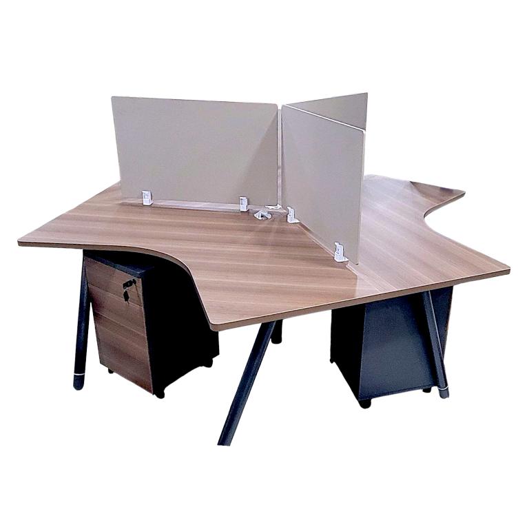 3-Seater Workstation with Drawer - Beech & Cherry Finish