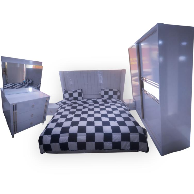 Complete Bedroom Furniture Set - Bed, Mattress, Tables, Dresser & Wardrobe