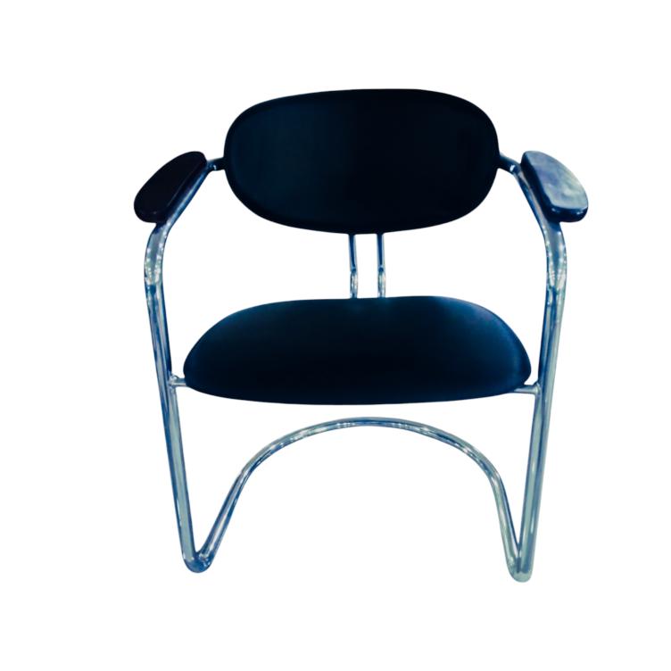 Leather Visitor Chair - Black & Brown, Chrome Legs