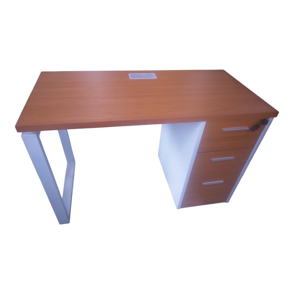Office Desk with Drawer - Metal Legs, Cherry & White (DZ-498)