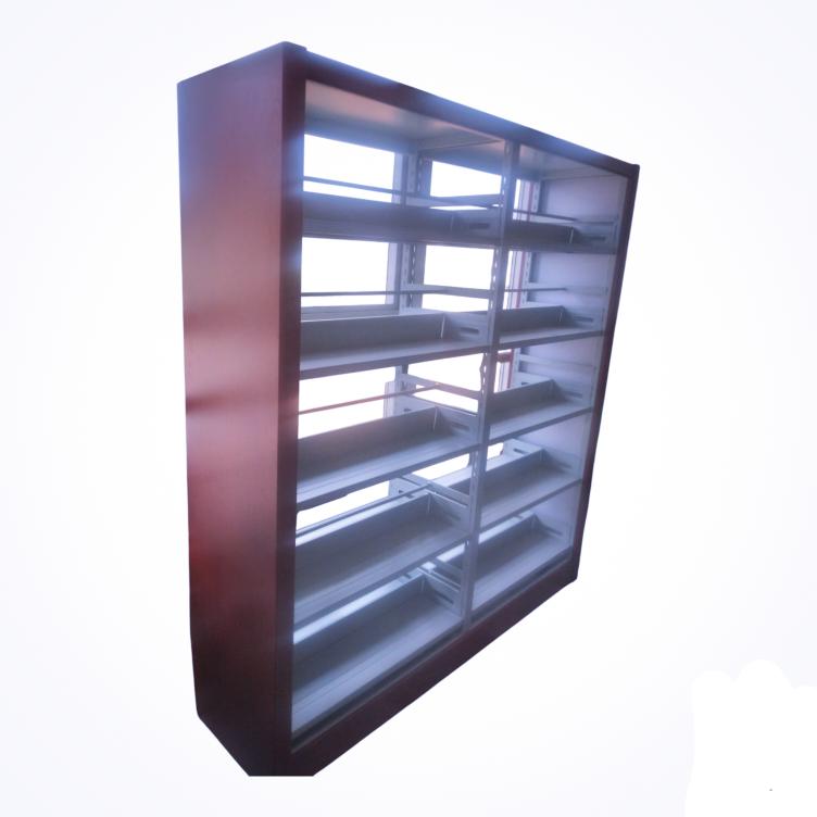 Wood-Sided Metal Bookcase - 5-Tier Storage Shelf, Cherry Finish