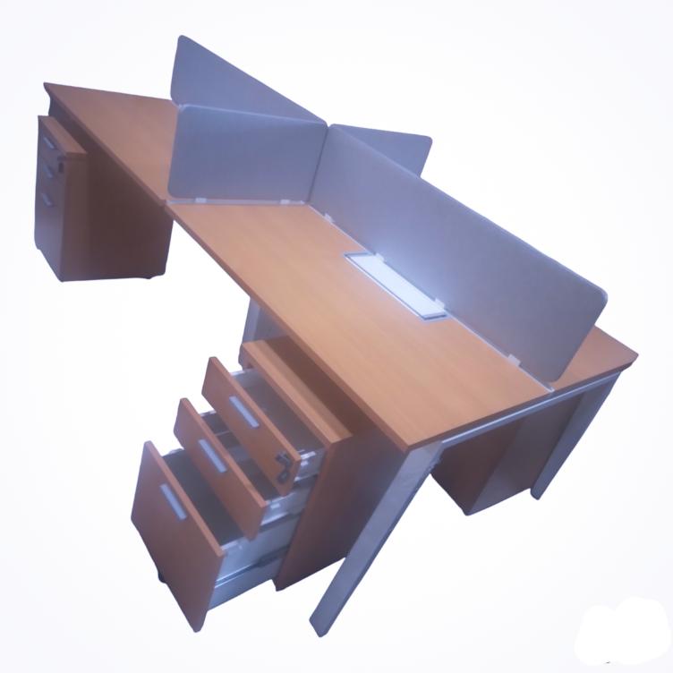 4-Seater Workstation with Drawers - Beech & Silver Office Desk