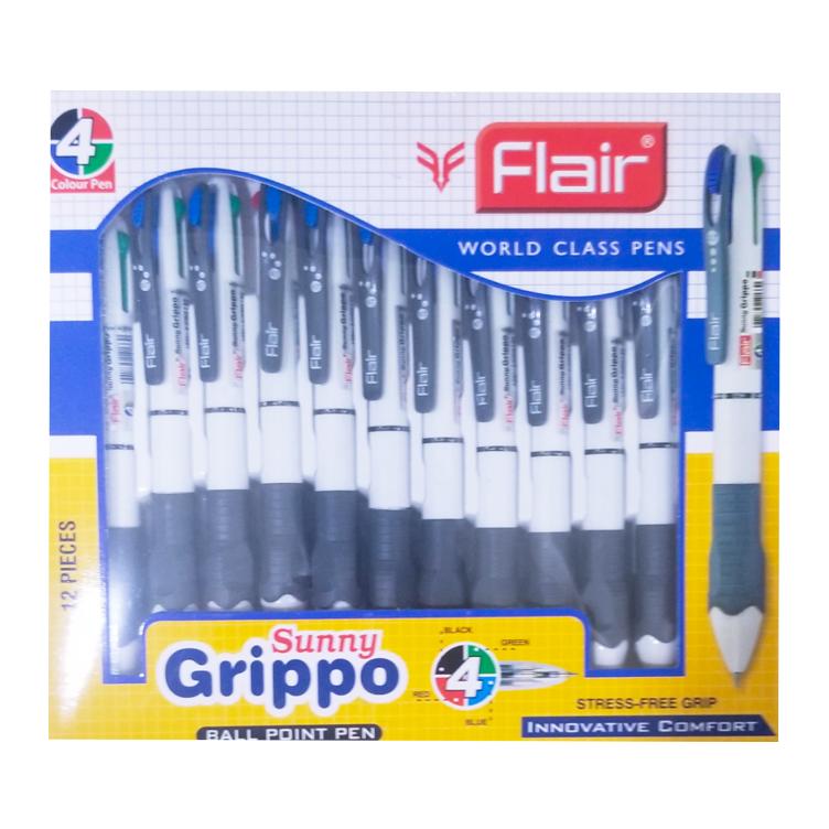 Flair Sunny Grippo Ball Point Pen - 4-Color, 12-Pack