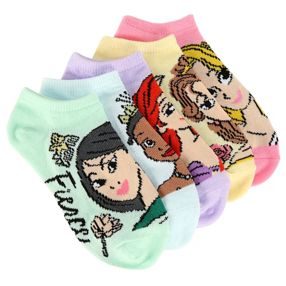 Disney Princess 5 Pairs No Show Socks | Fun, Colorful & Comfortable for Everyday Wear