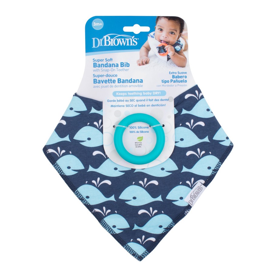 Dr. Brown’s Super Soft Bandana Bib with Snap-On Teether | Comfort, Style & Teething Relief in One