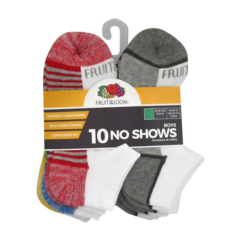 Fruit of the Loom Kids' Ankle Socks 10-Pack (Sizes 4-8) – Cotton Blend, Breathable & Durable